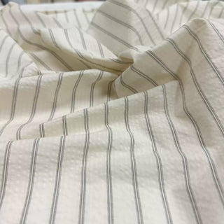 Korean Fashion Designer Stripes Off-White Non-Stretch Salt Shrinking / Puckered Linen Cotton Blended Seersucker DS06649