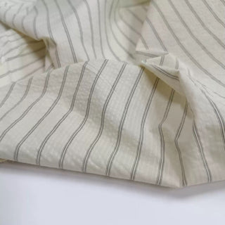 Korean Fashion Designer Stripes Off-White Non-Stretch Salt Shrinking / Puckered Linen Cotton Blended Seersucker DS06649
