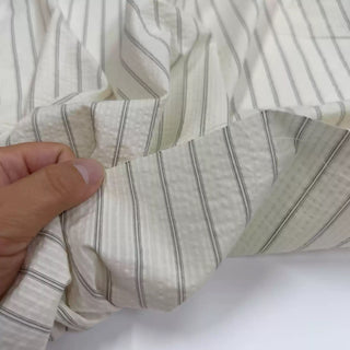 Korean Fashion Designer Stripes Off-White Non-Stretch Salt Shrinking / Puckered Linen Cotton Blended Seersucker DS06649