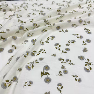 Korean Fashion Designer Floral Off-White Non-Stretch Cotton Seersucker DS06653