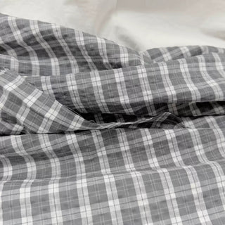 Korean Fashion Designer Plaid Gray Non-Stretch Cotton Seersucker DS06654