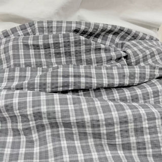 Korean Fashion Designer Plaid Gray Non-Stretch Cotton Seersucker DS06654
