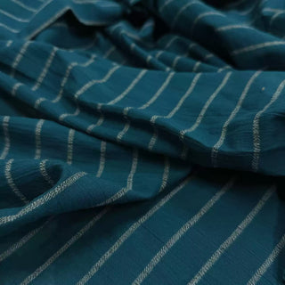 French Fashion Designer Stripes Turquoise Non-Stretch Sand Washed Cotton Linen Blended Seersucker DS06655