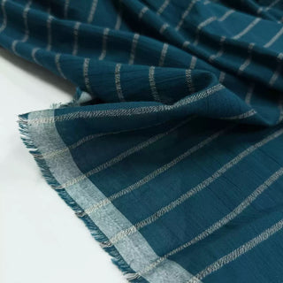 French Fashion Designer Stripes Turquoise Non-Stretch Sand Washed Cotton Linen Blended Seersucker DS06655