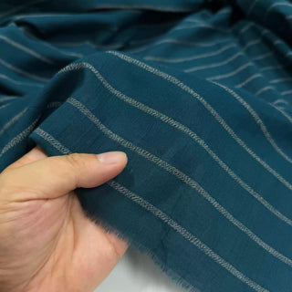 French Fashion Designer Stripes Turquoise Non-Stretch Sand Washed Cotton Linen Blended Seersucker DS06655