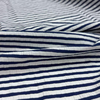 French Fashion Designer Stripes Blue Non-Stretch Tencel™ / Lyocell Cotton Blended Seersucker DS06656