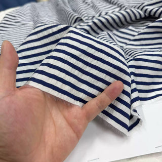 French Fashion Designer Stripes Blue Non-Stretch Tencel™ / Lyocell Cotton Blended Seersucker DS06656