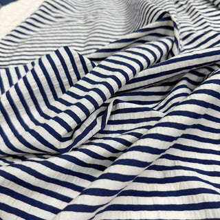 French Fashion Designer Stripes Blue Non-Stretch Tencel™ / Lyocell Cotton Blended Seersucker DS06656