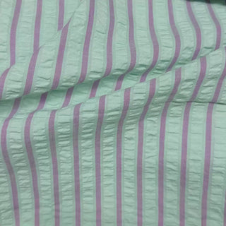 French Fashion Designer Stripes Green Non-Stretch Cotton Polyester Blended Seersucker DS06657