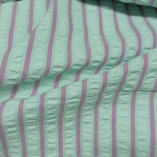 French Fashion Designer Stripes Green Non-Stretch Cotton Polyester Blended Seersucker DS06657