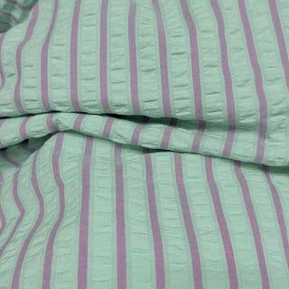French Fashion Designer Stripes Green Non-Stretch Cotton Polyester Blended Seersucker DS06657