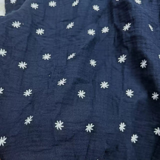 Korean Fashion Designer Floral Blue Non-Stretch Cotton Double Gauze DS06659