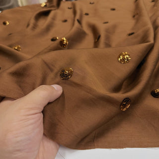 Italian Fashion Designer Polka Dot Brown Non-Stretch Sequin Tencel™ / Lyocell Cotton Blended Plain Woven DS06660