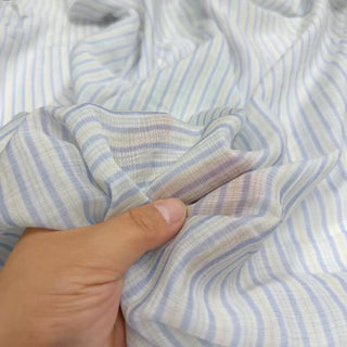 Korean Fashion Designer Stripes Blue Non-Stretch Tencel™ / Lyocell Cotton Blended Georgette DS06661
