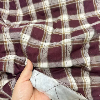 Japanese Designer Plaid Red Non-Stretch Padded Cotton Quilted Fabric DS06665