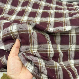 Japanese Designer Plaid Red Non-Stretch Padded Cotton Quilted Fabric DS06665