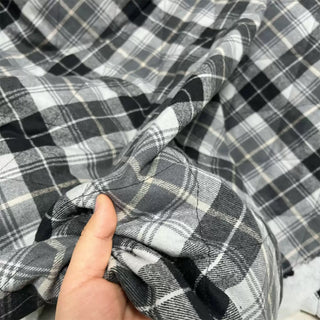 Japanese Designer Plaid Gray Non-Stretch Padded Cotton Quilted Fabric DS06666