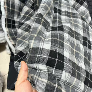 Japanese Designer Plaid Gray Non-Stretch Padded Cotton Quilted Fabric DS06666