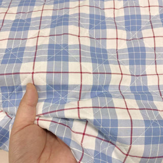 Japanese Designer Plaid Blue Non-Stretch Padded Cotton Quilted Fabric DS06667