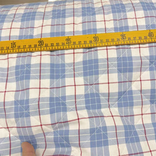 Japanese Designer Plaid Blue Non-Stretch Padded Cotton Quilted Fabric DS06667