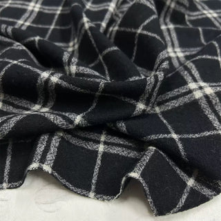 Italian Designer Plaid Black Non-Stretch Wool Crepe DS06668