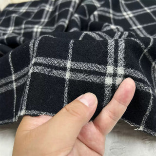 Italian Designer Plaid Black Non-Stretch Wool Crepe DS06668