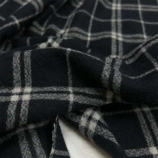 Italian Designer Plaid Black Non-Stretch Wool Crepe DS06668