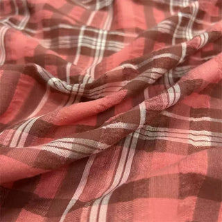 Japanese Designer Plaid Orange Non-Stretch Salt Shrinking / Puckered Cotton Muslin DS06669