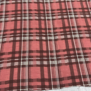 Japanese Designer Plaid Orange Non-Stretch Salt Shrinking / Puckered Cotton Muslin DS06669
