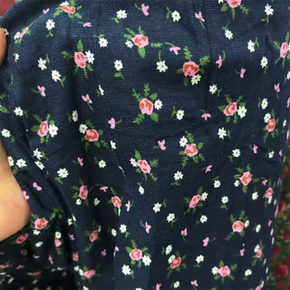 Korean Designer Floral Blue Non-Stretch Cotton Corduroy DS06671