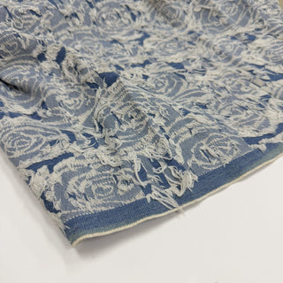 Japanese Designer Floral Blue Non-Stretch Fringe Cotton Recycled Polyester Blended Jacquard Denim Twill DS06673