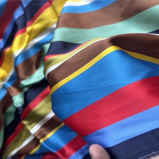 Italian Fashion Designer Stripes Multi Color Stretch Mulberry Silk Elastane Blended Charmeuse Satin DS07603 -21 Momme