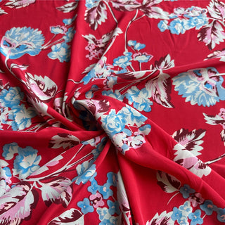 Diane von Furstenberg Floral Red Non-Stretch Mulberry Silk Crepe De Chine DS07608 -19 Momme