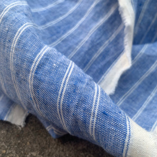 Yardblox Exclusive Made in Ireland Fashion Designer Stripes Blue/White Non-Stretch Linen Plain Woven DS08510