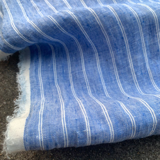 Yardblox Exclusive Made in Ireland Fashion Designer Stripes Blue/White Non-Stretch Linen Plain Woven DS08510