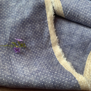Yardblox Exclusive Cotonificio Albini Dot/Polka Dot Blue/White Non-Stretch Linen Jacquard DS08516