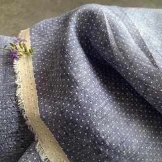 Yardblox Exclusive Cotonificio Albini Dot/Polka Dot Blue/White Non-Stretch Linen Jacquard DS08516