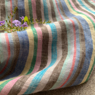 Yardblox Exclusive Italian Fashion Designer Stripes Multi Color Non-Stretch Linen Plain Woven DS08518