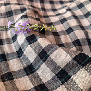 Yardblox Exclusive Japanese Fashion Designer Plaid/Checkered Black/Green Non-Stretch Linen Tencel™ / Lyocell Blended Plain Woven DS08519