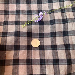 Yardblox Exclusive Japanese Fashion Designer Plaid/Checkered Black/Green Non-Stretch Linen Tencel™ / Lyocell Blended Plain Woven DS08519