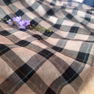 Yardblox Exclusive Japanese Fashion Designer Plaid/Checkered Black/Green Non-Stretch Linen Tencel™ / Lyocell Blended Plain Woven DS08519