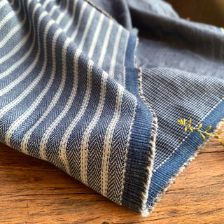 Yardblox Exclusive Italian Fashion Designer Stripes/Checkered Blue/White Non-Stretch Double Faced Cotton Double Gauze DS08520