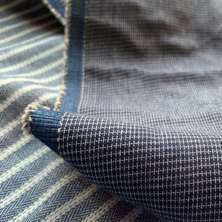 Yardblox Exclusive Italian Fashion Designer Stripes/Checkered Blue/White Non-Stretch Double Faced Cotton Double Gauze DS08520