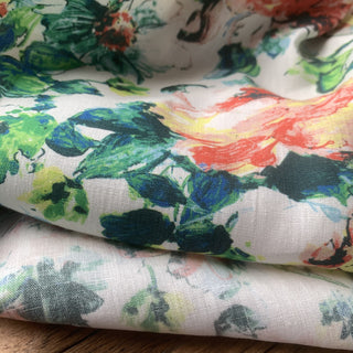 Yardblox Exclusive Japanese Fashion Designer Floral White/Multi Color Non-Stretch Linen Cotton Blended Plain Woven DS08521