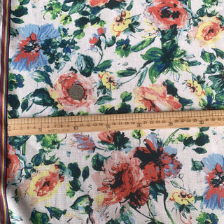 Yardblox Exclusive Japanese Fashion Designer Floral White/Multi Color Non-Stretch Linen Cotton Blended Plain Woven DS08521