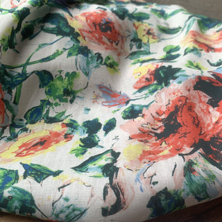 Yardblox Exclusive Japanese Fashion Designer Floral White/Multi Color Non-Stretch Linen Cotton Blended Plain Woven DS08521