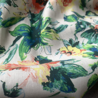 Yardblox Exclusive Japanese Fashion Designer Floral White/Multi Color Non-Stretch Linen Cotton Blended Plain Woven DS08521