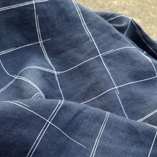 Yardblox Exclusive Japanese Fashion Designer Plaid/Checkered Blue/White Non-Stretch Ramie Plain Woven DS08522