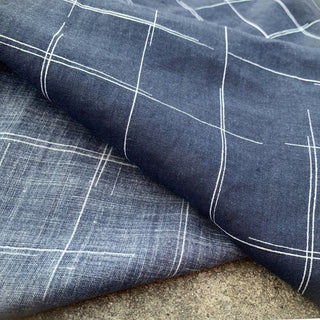 Yardblox Exclusive Japanese Fashion Designer Plaid/Checkered Blue/White Non-Stretch Ramie Plain Woven DS08522