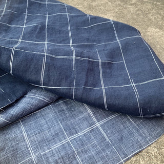 Yardblox Exclusive Japanese Fashion Designer Plaid/Checkered Blue/White Non-Stretch Ramie Plain Woven DS08522